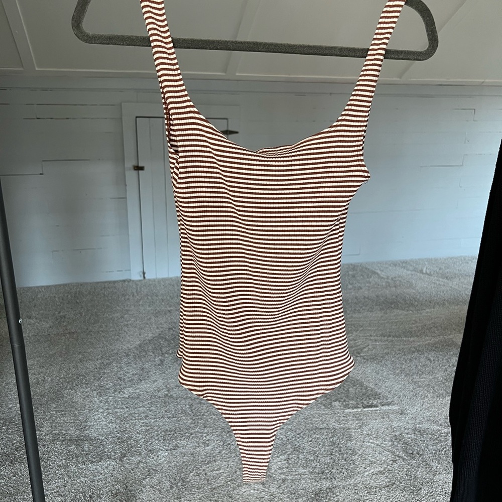 Reformation brown striped bodysuit